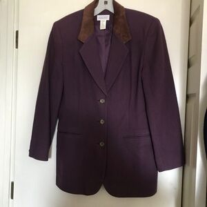 Vintage Lands’ End Wool Blazer 8 Jacket Purple Suede collar Equestrian 3 button